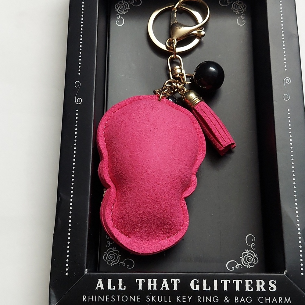 Rhinestone Pendant Tassel Key Ring for Purse Handbag Car Decor Skull Black - Picture 5 of 9